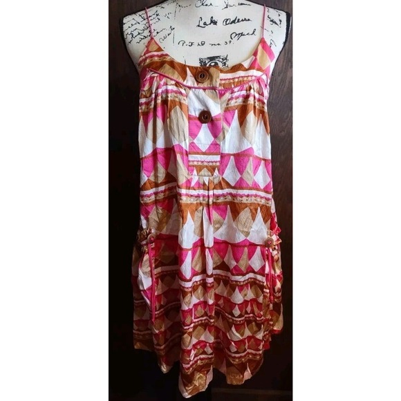 Diane Von Furstenberg Womens Size 4 Slip Sleeveless Mini Dress Pink Brown White - Picture 1 of 8